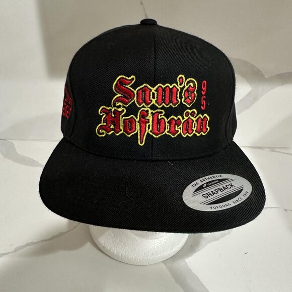 Sam's Hofbrau Hat Cap Snap Back Black Embroidered Yupoong LA Logo Flat Bill Mens - Picture 2 of 9